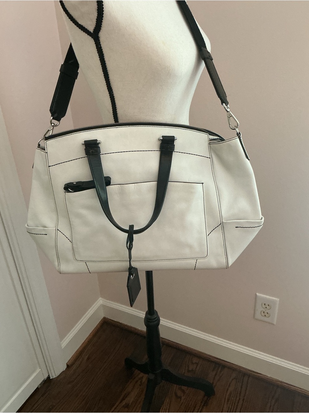 Reed Krakoff Off-White Satchel with Black Trim